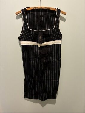 Talco Pinstripe Black and White Dress with White Bow Size 46 (~10-12) NWT